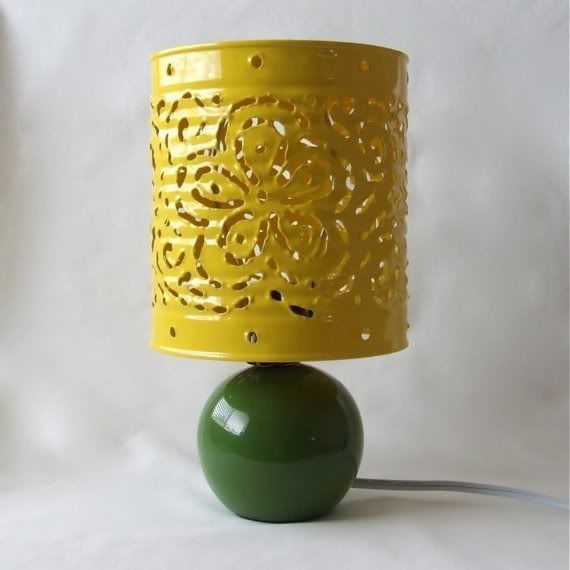 Yellow punched tin can lamp