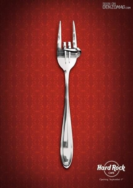 Hard Rock Cafe rock on fork print ad