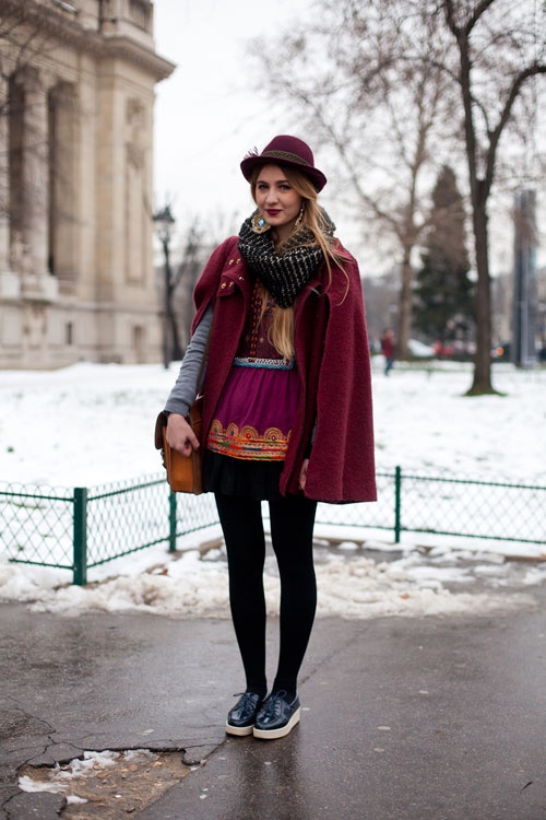 Layered winter street look with boots