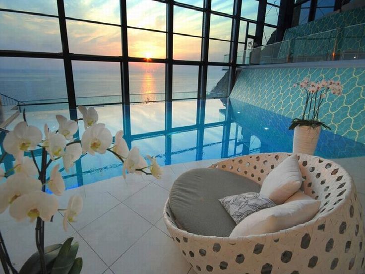 Indoor pool with refined night lighting