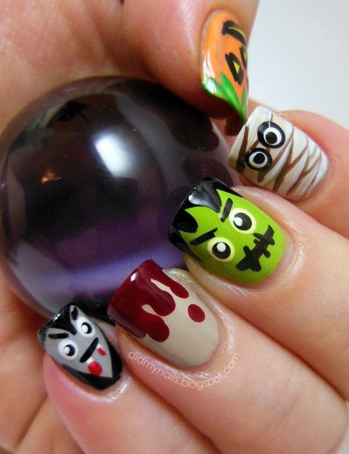 Halloween nail art with spiderweb detail