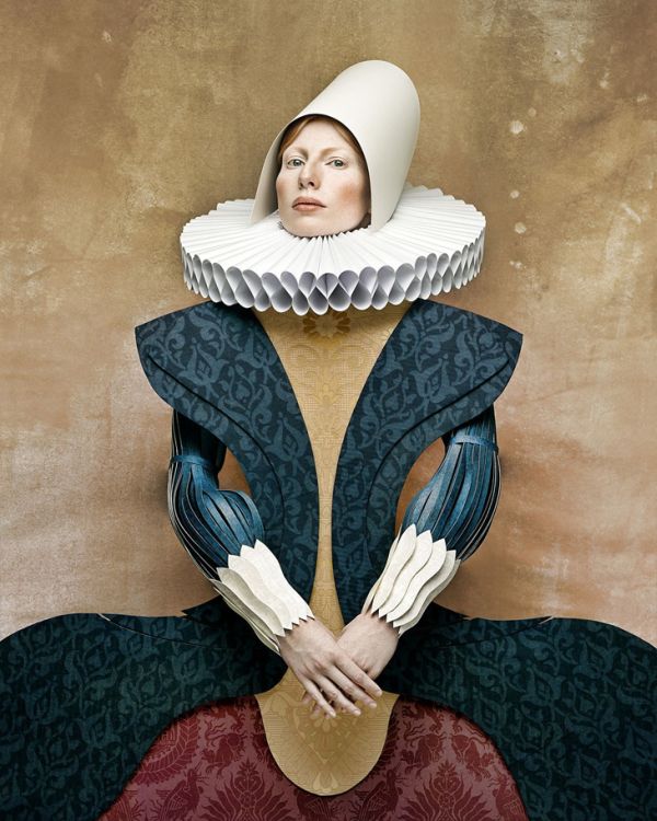 Cardboard Ladies seated portrait by Christian Tagliavini