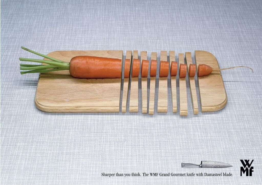 WMF knife sharpness carrot cutting board ad