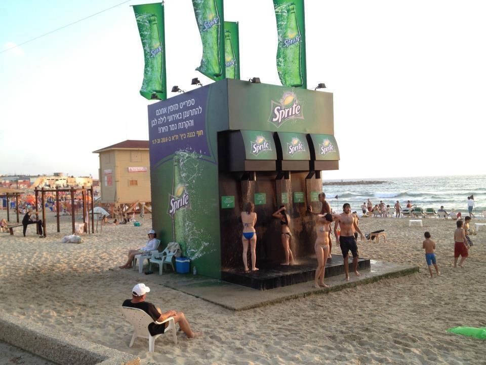 Sprite beach fountain shower experiential ad