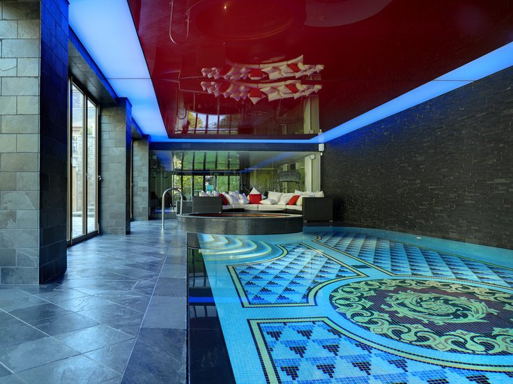 Luxury indoor pool evening mood
