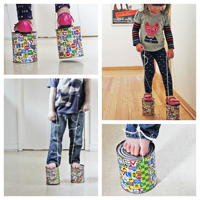 Tin can stilts for kids