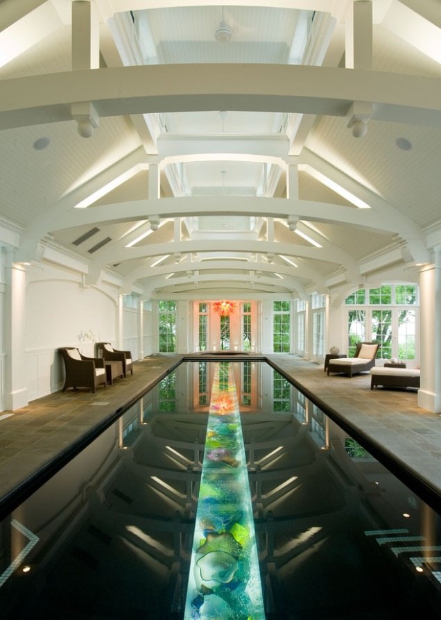 Tall indoor pool interior view