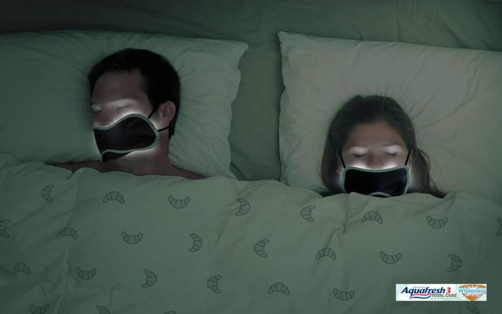 Aquafresh whitening sleep mask teeth glow ad