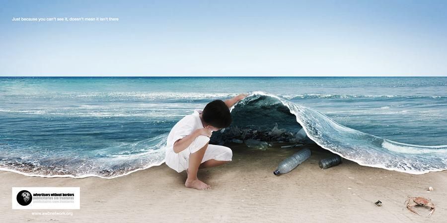 Ocean pollution hidden trash print ad