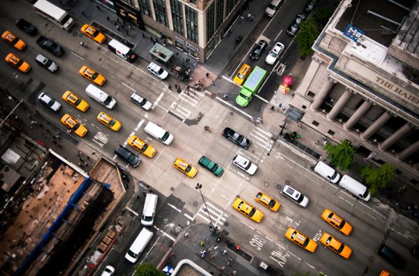 Aerial street intersection photograph