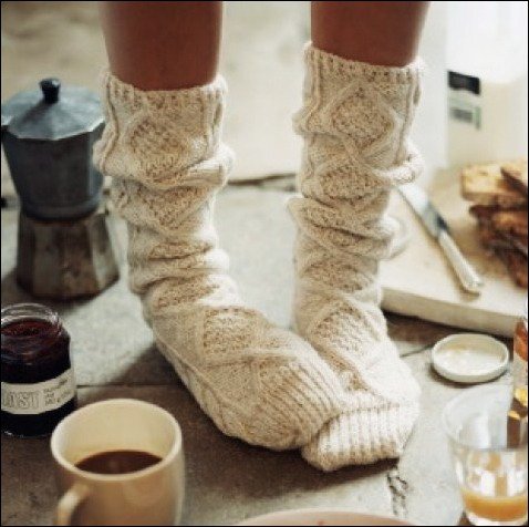 Knit socks with coffee toast and moka pot