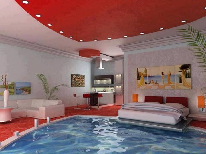 Stone-lined indoor swimming pool