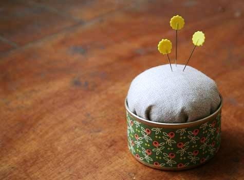 Tin can fabric pincushion