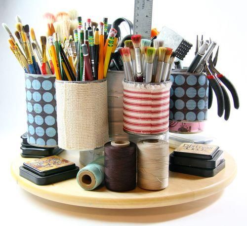Rotating tin can craft organizer