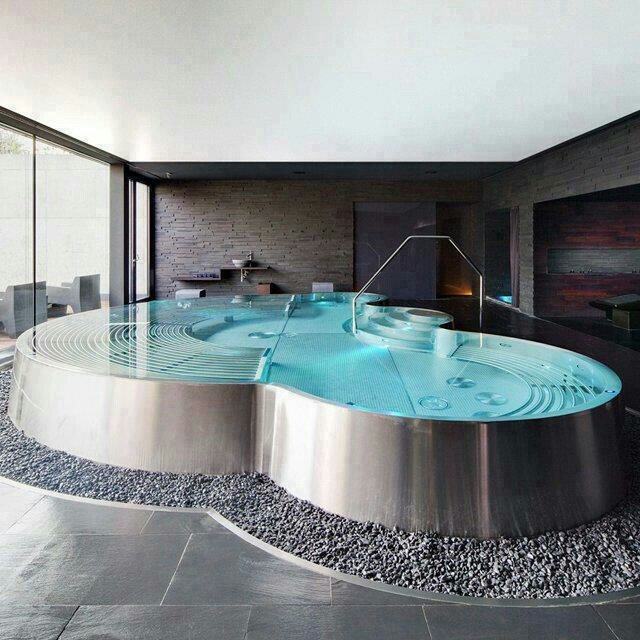 Square-format indoor pool interior
