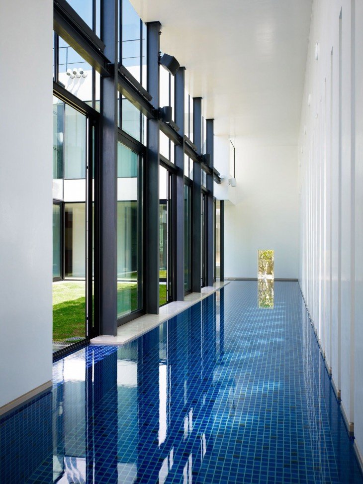 Vertical view of a dramatic indoor pool