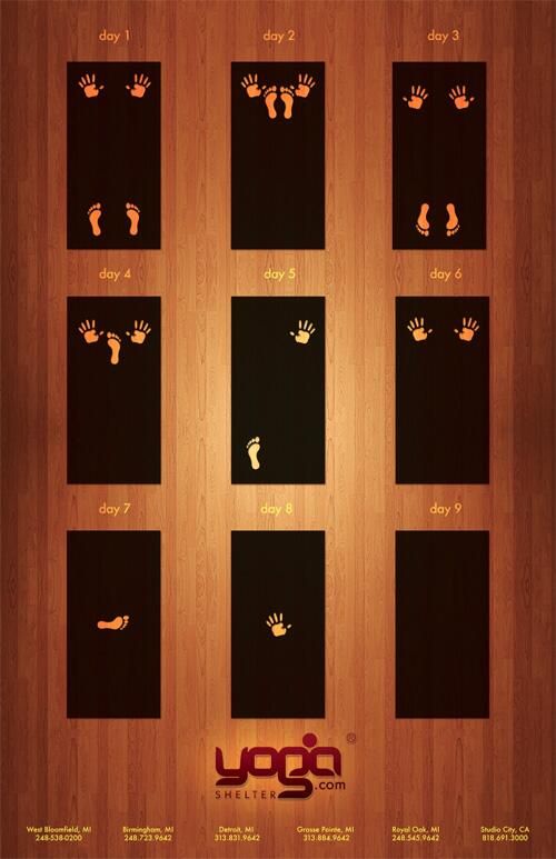 Yoga Shelter nine-day mat footprint progression ad