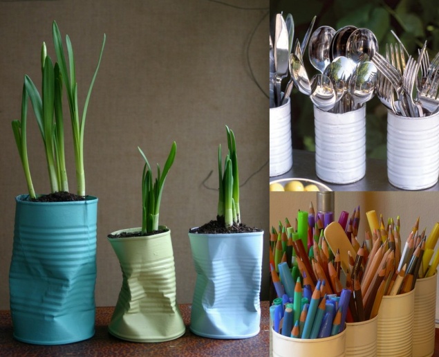 Painted tin can planters and organizers