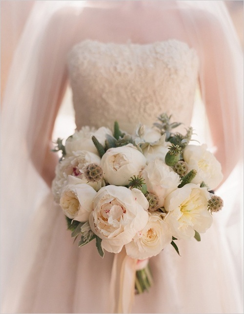 Garden gathered wedding bouquet