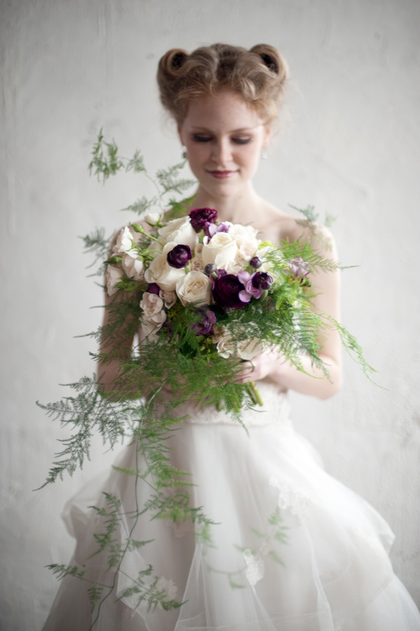 Bridal bouquet with foliage and ribbon wrap