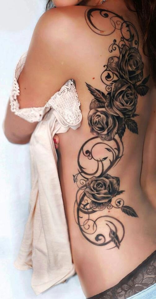 Vertical rose tattoo composition