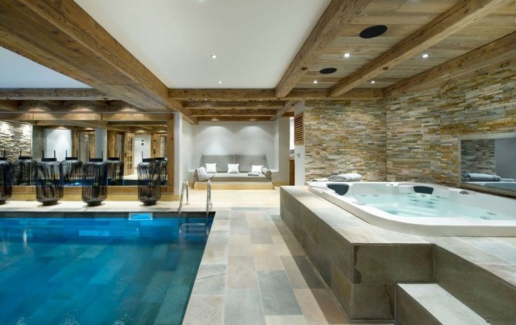 Indoor pool reflecting architectural details