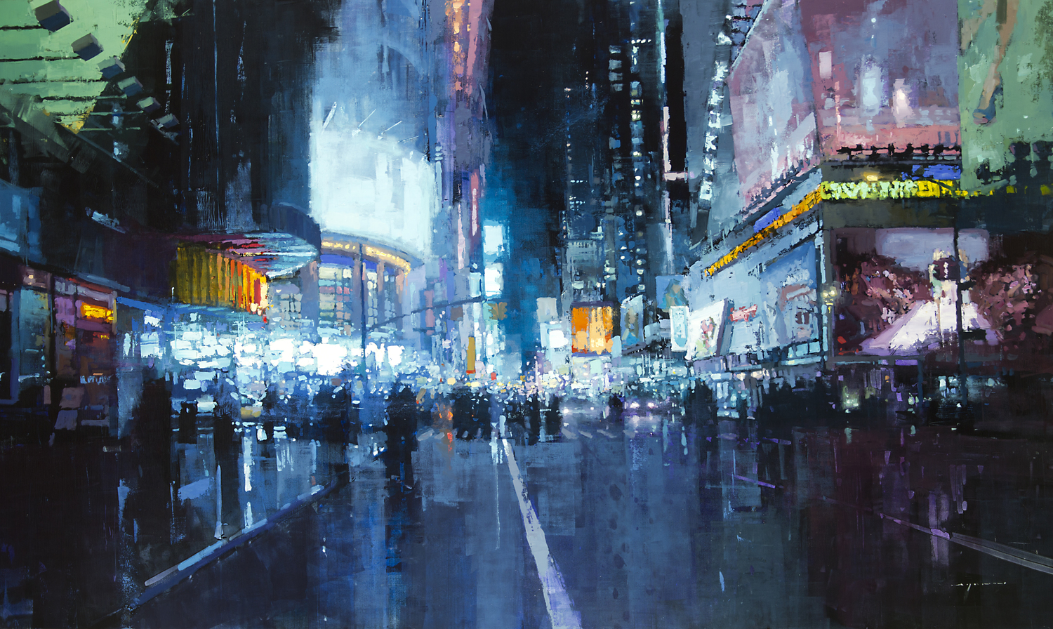 Oil on panel cityscape by Jeremy Mann with moody urban tones