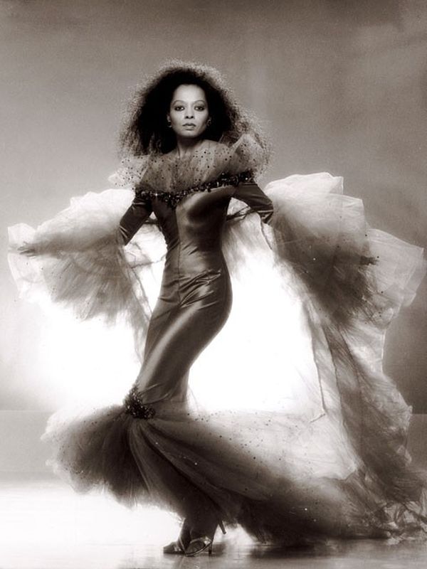 Diana Ross in a dramatic studio gown