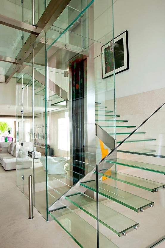 Straight modern staircase with open design
