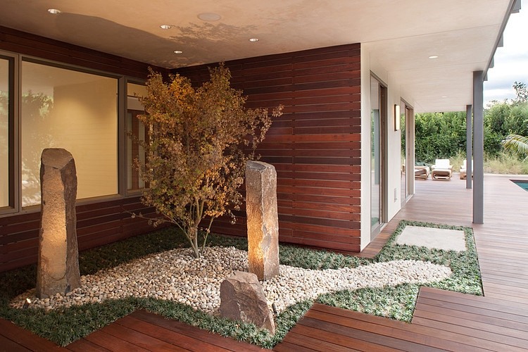 Evening view of outdoor living spaces
