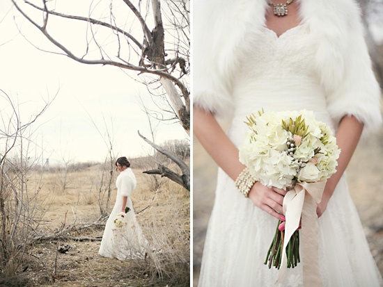 Soft bridal cape in winter portrait light