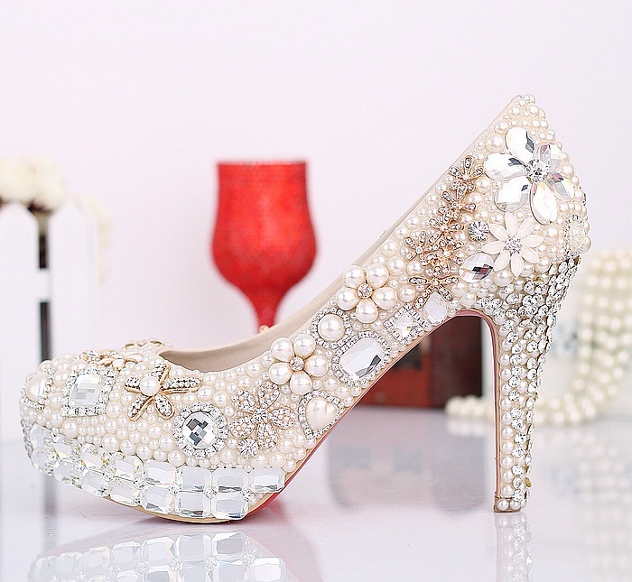 Wedding shoes with pearl and crystal detail
