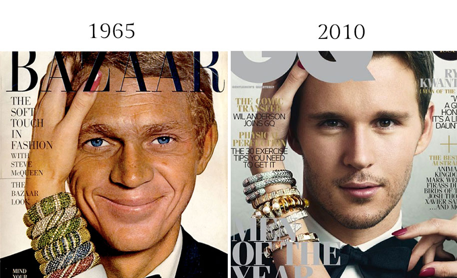 Side-by-side fashion images illustrating pose and lighting echoes