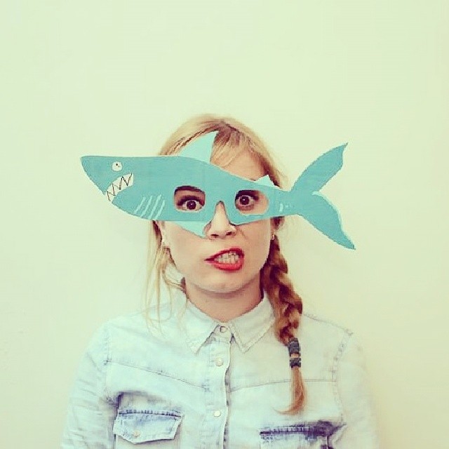 Light blue shark silhouette cardboard mask