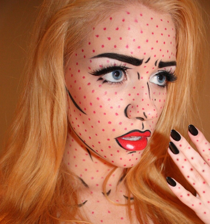 Roy Lichtenstein pop art comic book makeup with Ben-Day dots
