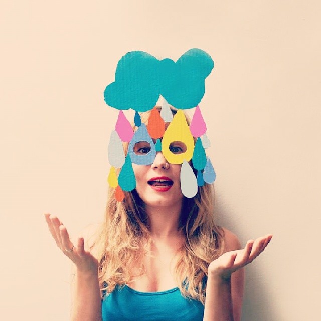Cloud and colorful raindrop cardboard mask