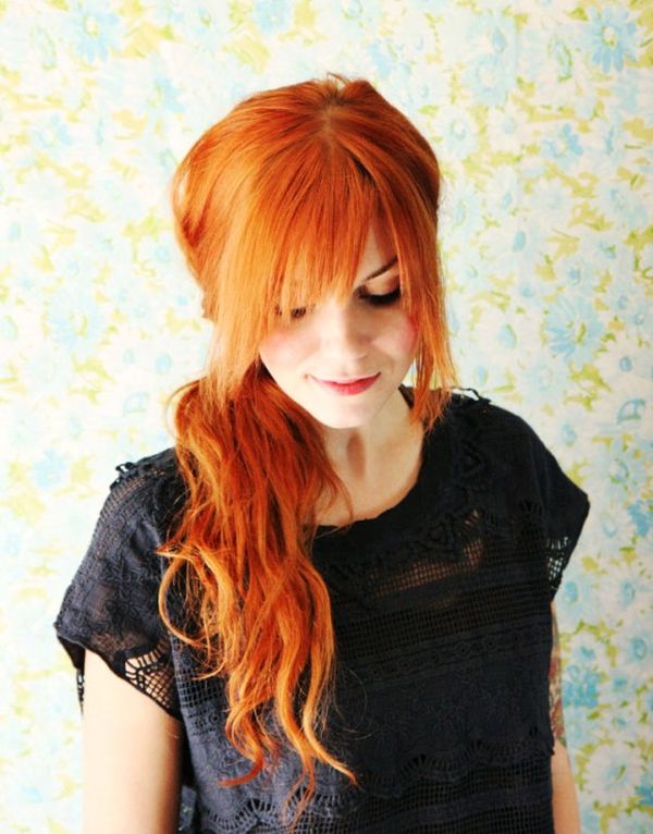 Mid-length flame red hair style