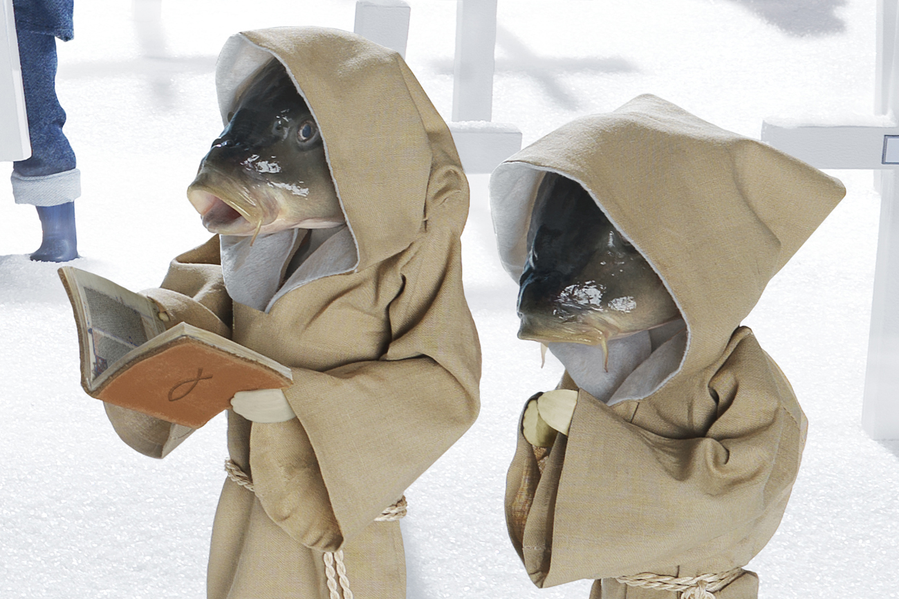 Large-format scene from acbe fish-head series