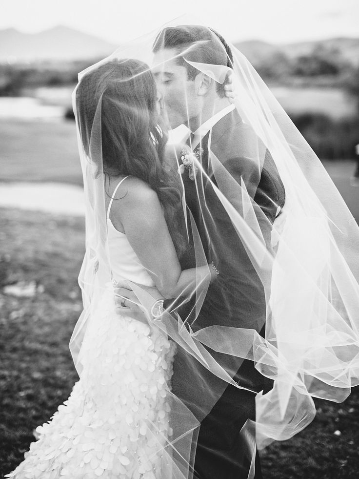 Black and white bridal portrait outdoors