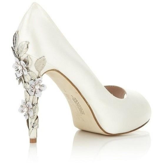 Metallic and crystal wedding shoe detail