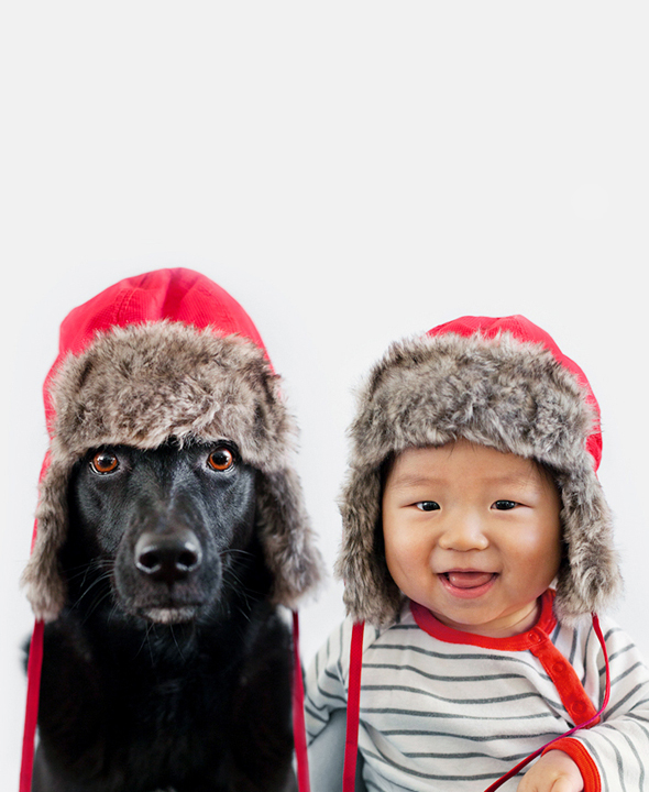 Matching look featuring baby Jasper and dog Zoey