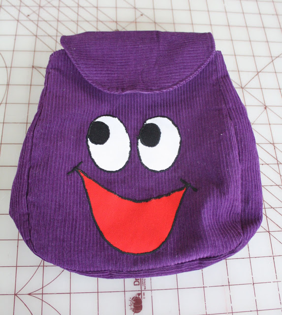 Sewn backpack with pattern pieces