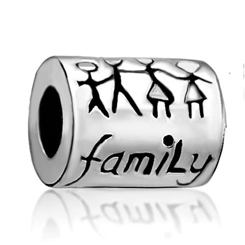 Family bead charm with stick figures and cursive lettering