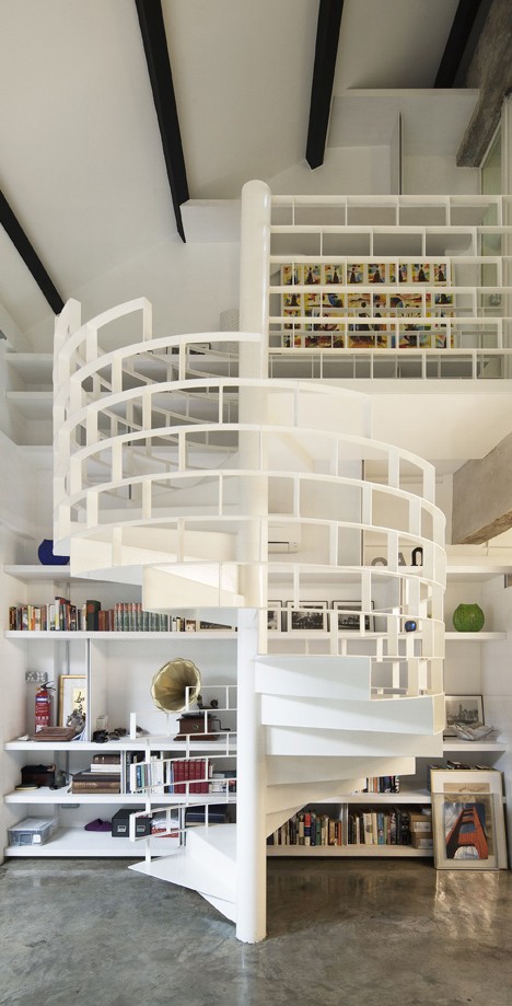 Wooden staircase with modern railing
