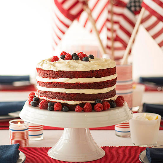 Striped red velvet cake