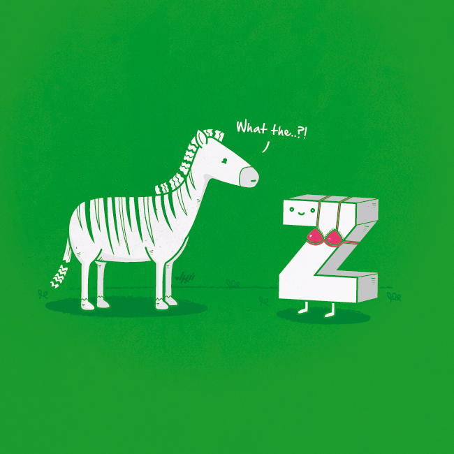 Zebra reacting to a letter Z wearing a bikini top
