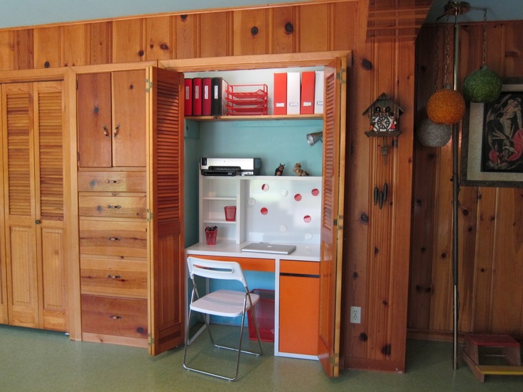 Budget shelves and desk in a closet nook
