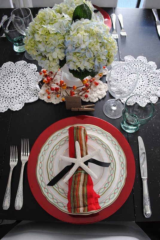 Blue napkin coastal place setting
