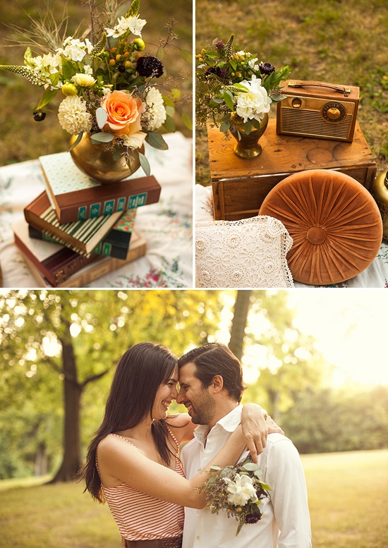 Standing picnic engagement portrait