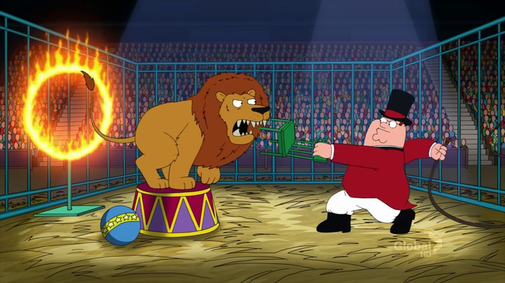 Cartoon lion tamer moment